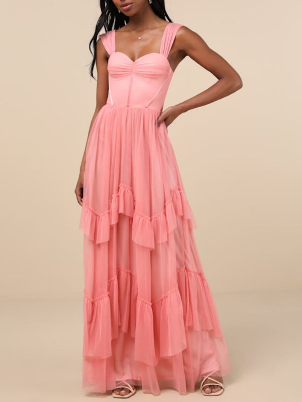 Lulus Stunning Personality Pink Mesh Off-the-shoulder Maxi Dress - Size XS
